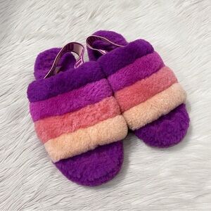 UGG Fluff Yeah Purple Rainbow Berrylicious Slide Stripe Open Toe Fluffy Slippers